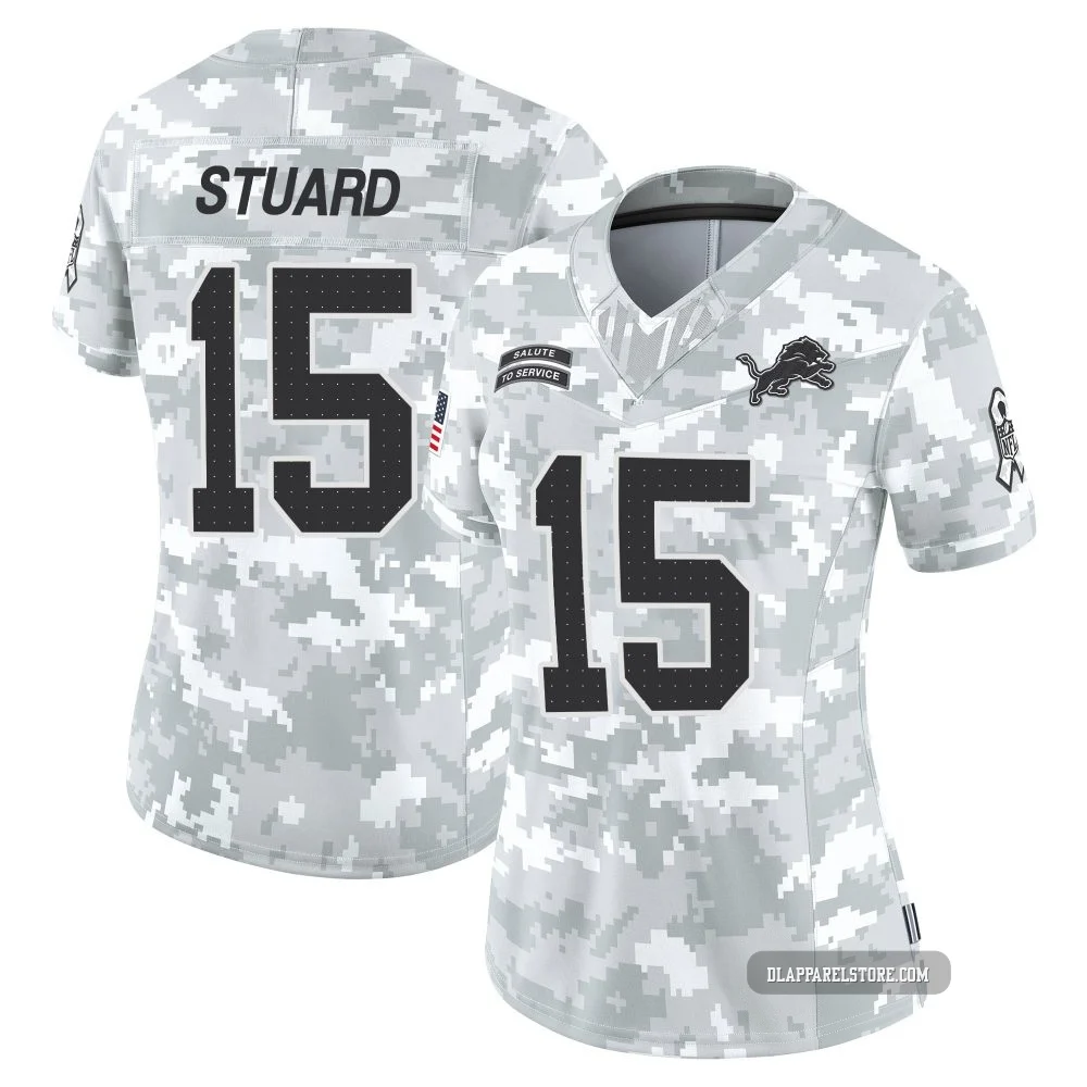 Grant Stuard ＃15 Detroit Lions Limited 2024 Salute to Service Jersey - Women's Arctic Camo