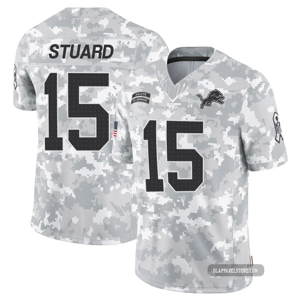 Grant Stuard ＃15 Detroit Lions Limited 2024 Salute to Service Jersey - Youth Arctic Camo