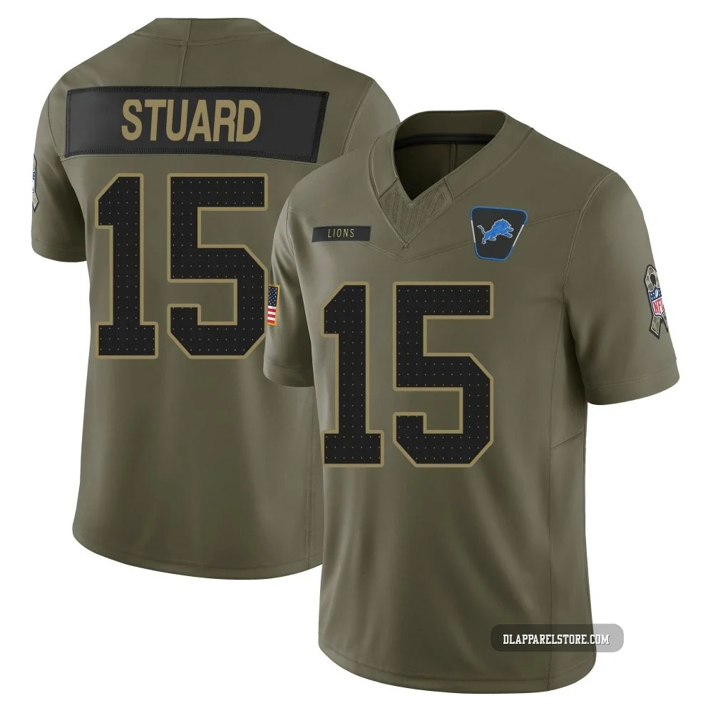 Grant Stuard ＃15 Detroit Lions Limited 2025 Salute to Service Jersey - Men's Olive