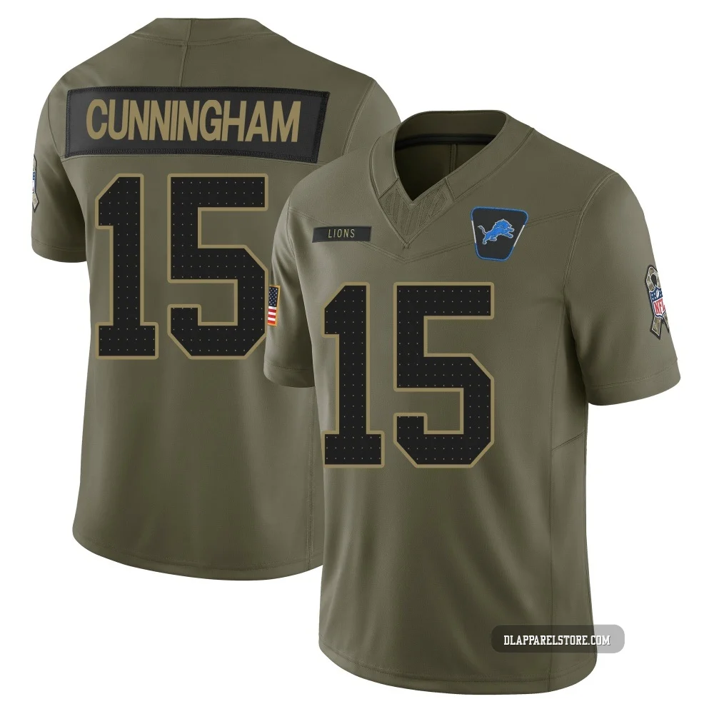 Malik Cunningham ＃15 Detroit Lions Limited 2025 Salute to Service Jersey - Men's Olive